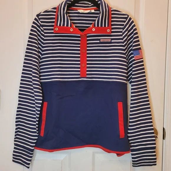 Vineyard Vines Snap Placket Shep Pullover Red White And Blue-Sz Large - Picture 1 of 9